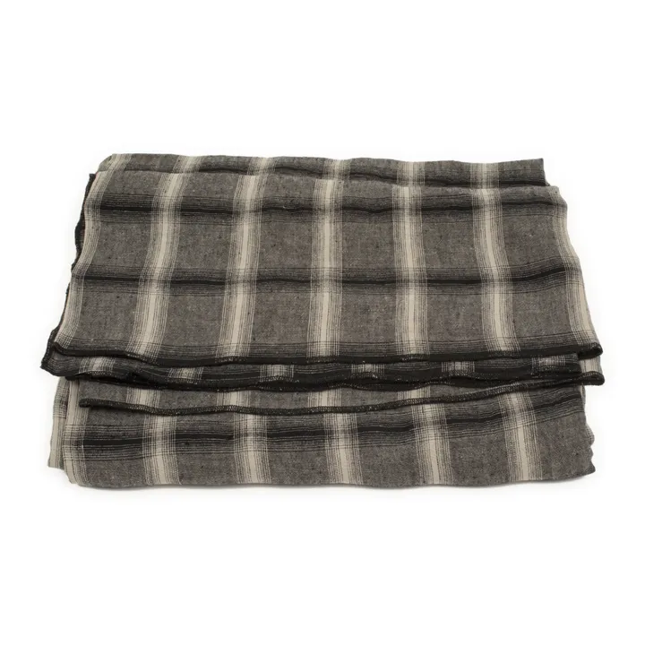 Highlands Checked Washed Linen Tablecloth | Dark grey- Product image n°0