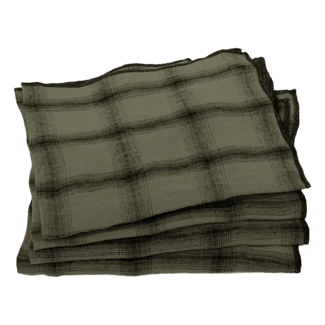 Serviettes de table Highlands en lin lavé - Set de 4 | Vert kaki