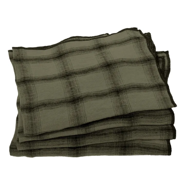 Serviettes de table Highlands en lin lavé - Set de 4 | Vert kaki- Image produit n°0