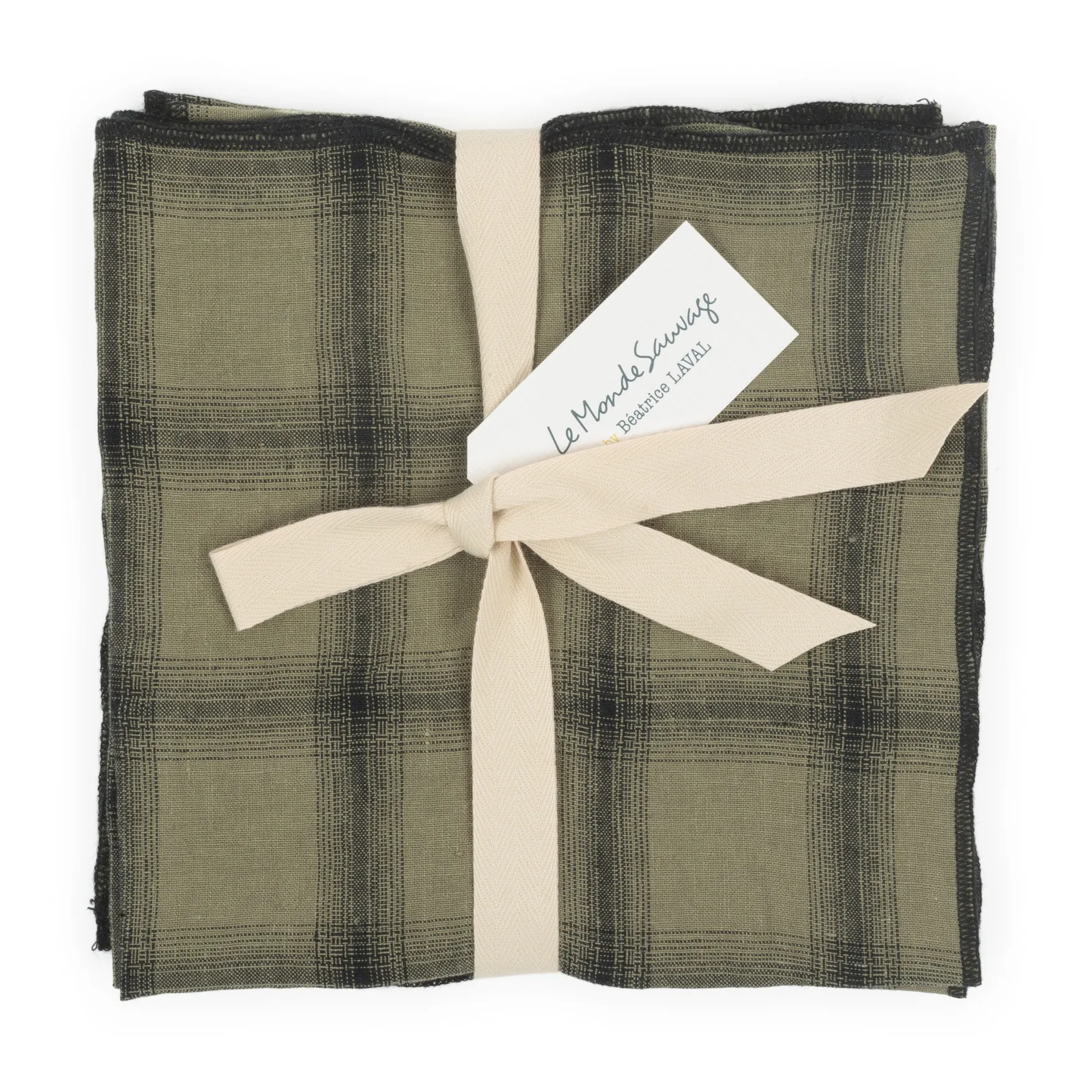 Serviettes de table Highlands en lin lavé - Set de 4 | Vert kaki- Image produit n°3