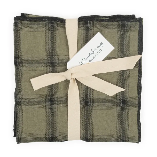 Serviettes de table Highlands en lin lavé - Set de 4 | Vert kaki