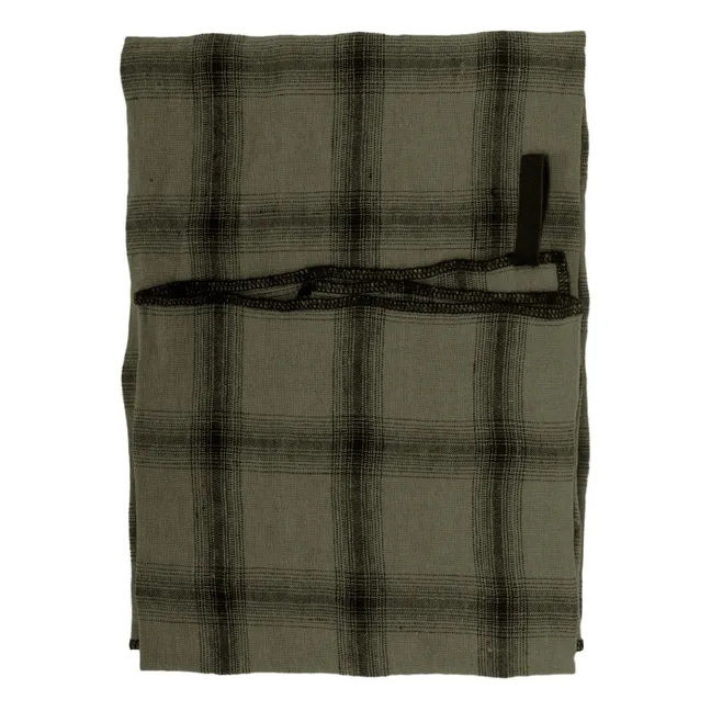 Torchon Highlands à carreaux en lin lavé | Vert kaki