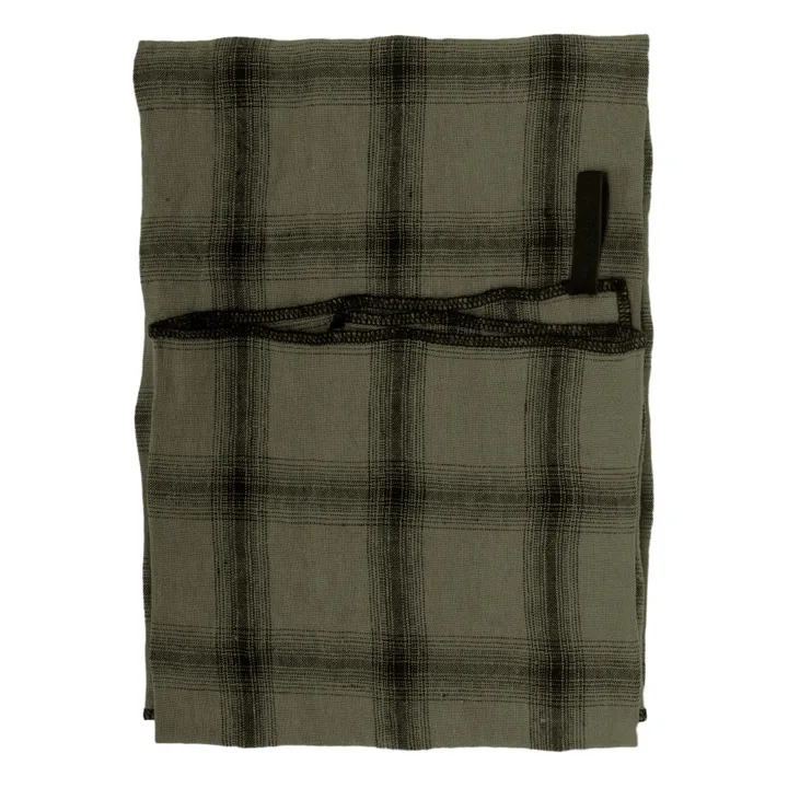Highlands Checked Washed Linen Tea Towel  | Khaki- Product image n°0
