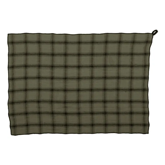 Torchon Highlands à carreaux en lin lavé | Vert kaki