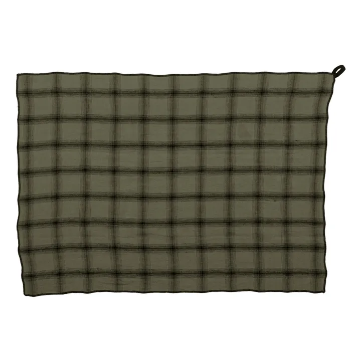 Highlands Checked Washed Linen Tea Towel  | Khaki- Product image n°1
