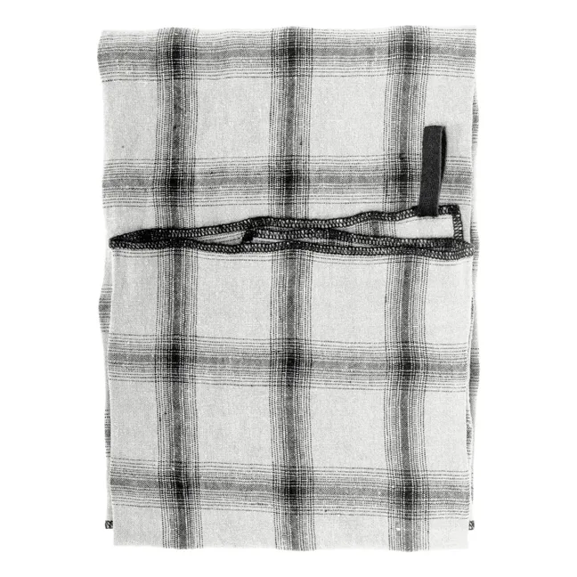 Highlands Checked Washed Linen Tea Towel | White