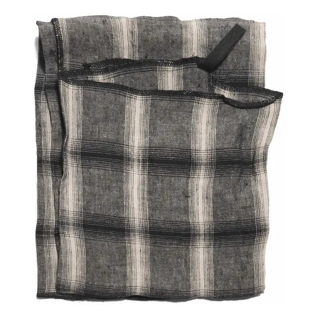 Strofinaccio, modello: Highlands, a scacchi, in lino lavato | Grigio scuro