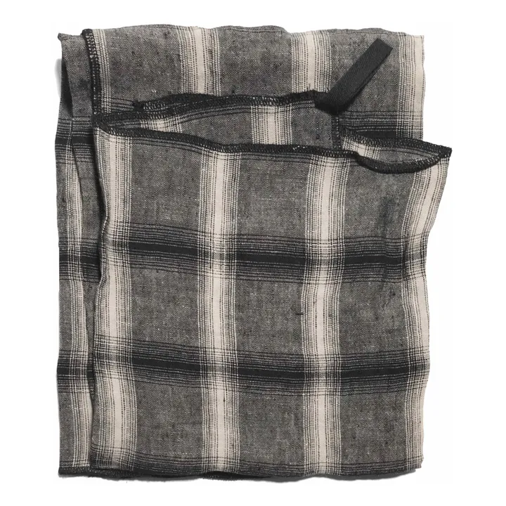 Torchon Highlands à carreaux en lin lavé | Gris foncé- Image produit n°0