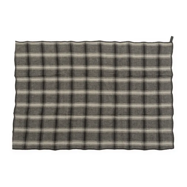 Strofinaccio, modello: Highlands, a scacchi, in lino lavato | Grigio scuro