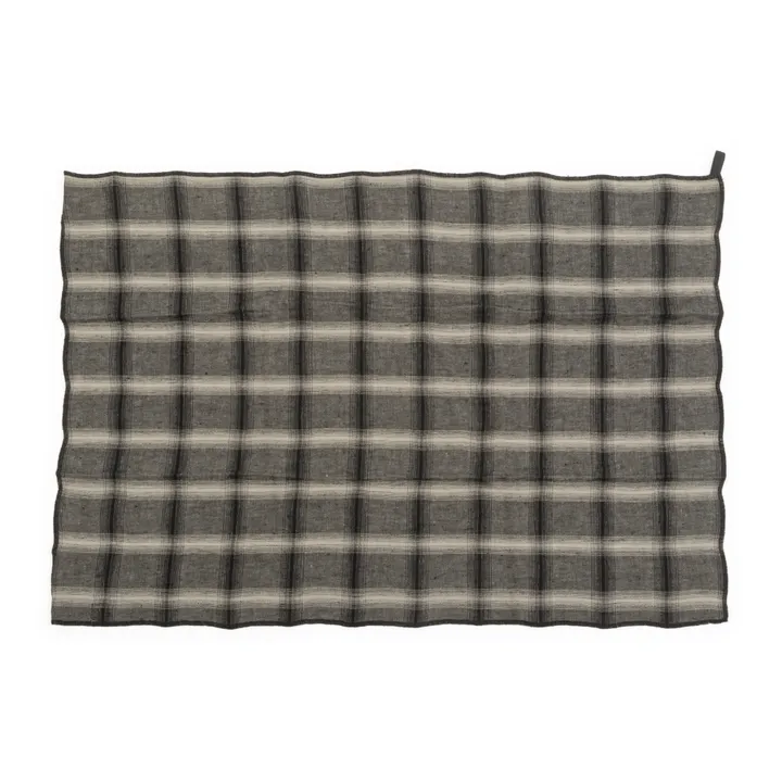 Torchon Highlands à carreaux en lin lavé | Gris foncé- Image produit n°1
