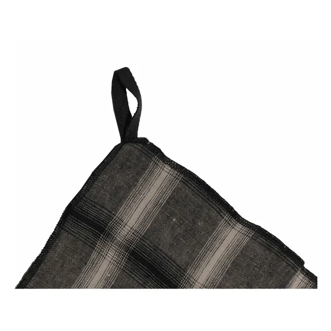 Strofinaccio, modello: Highlands, a scacchi, in lino lavato | Grigio scuro