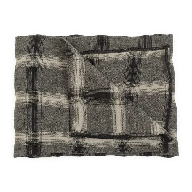 Strofinaccio, modello: Highlands, a scacchi, in lino lavato | Grigio scuro