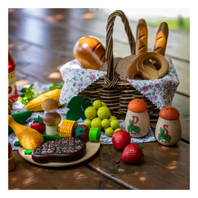 Salero y pimentero de juguete de madera