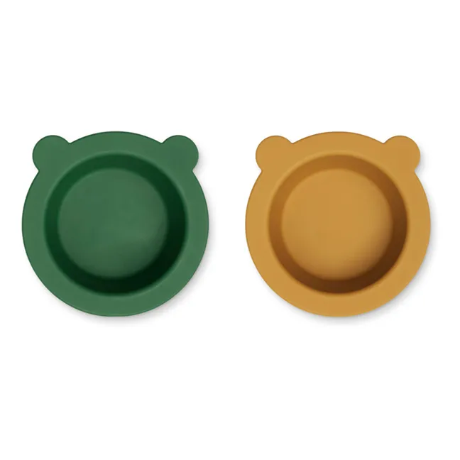 Cuencos de silicona antideslizantes Peony - juego de 2 | Verde