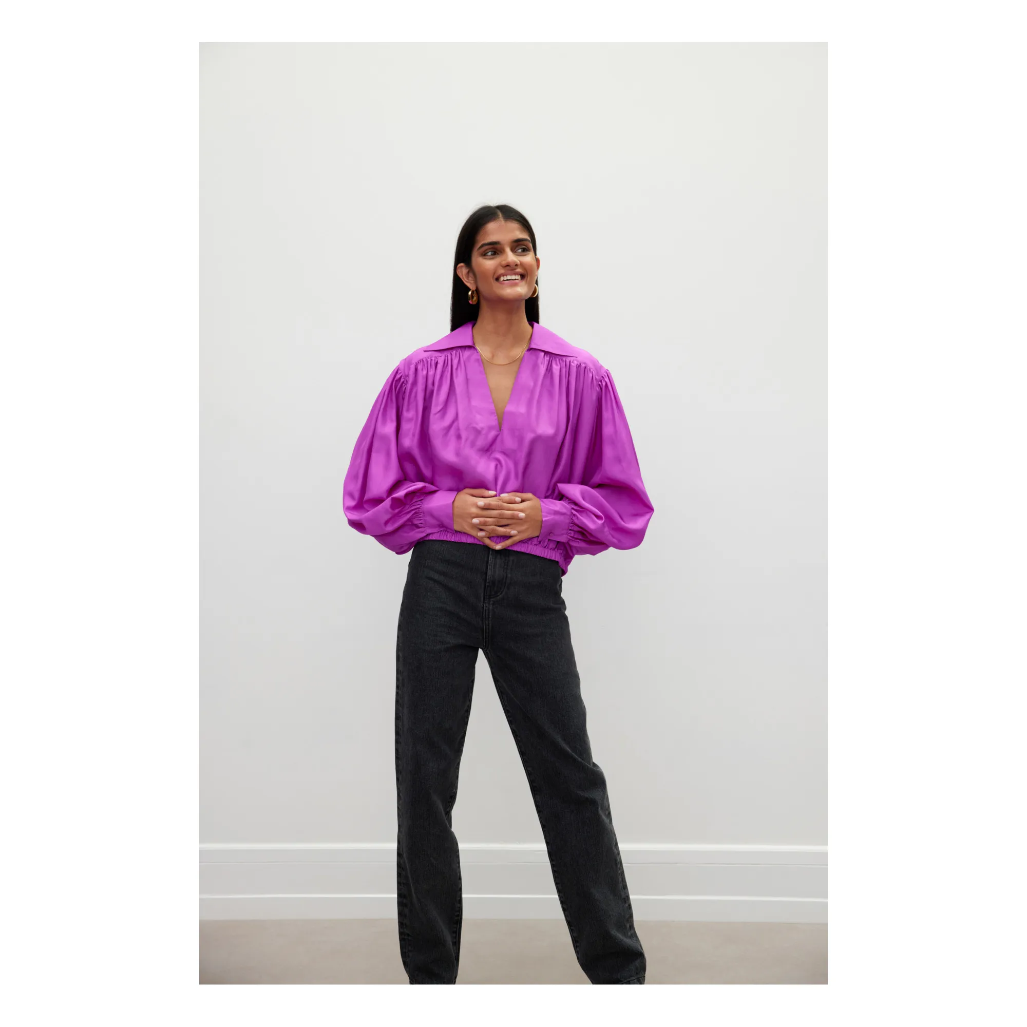 Róhe Women's Purple Petal Satin Blouse