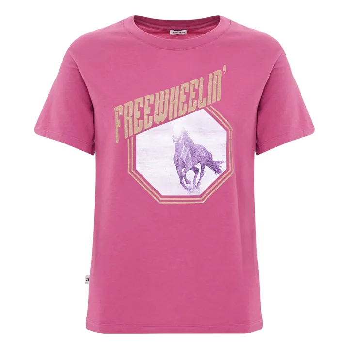 T-Shirt Rosa Stampata Freewheelin - Cotone Organico | Fuscia- Immagine del prodotto n°0