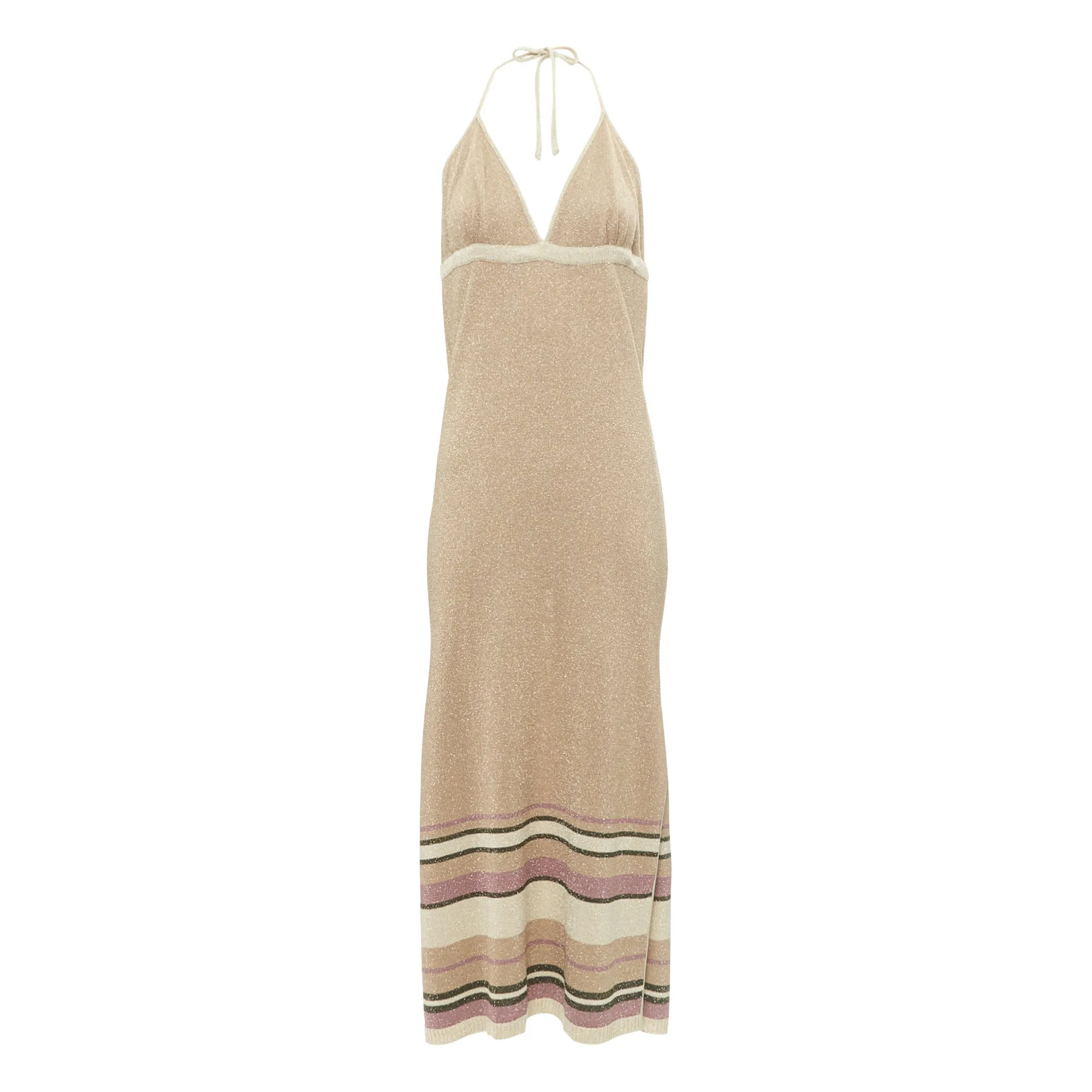 Alma Deia Beige Lurex Knit Maxi Dress