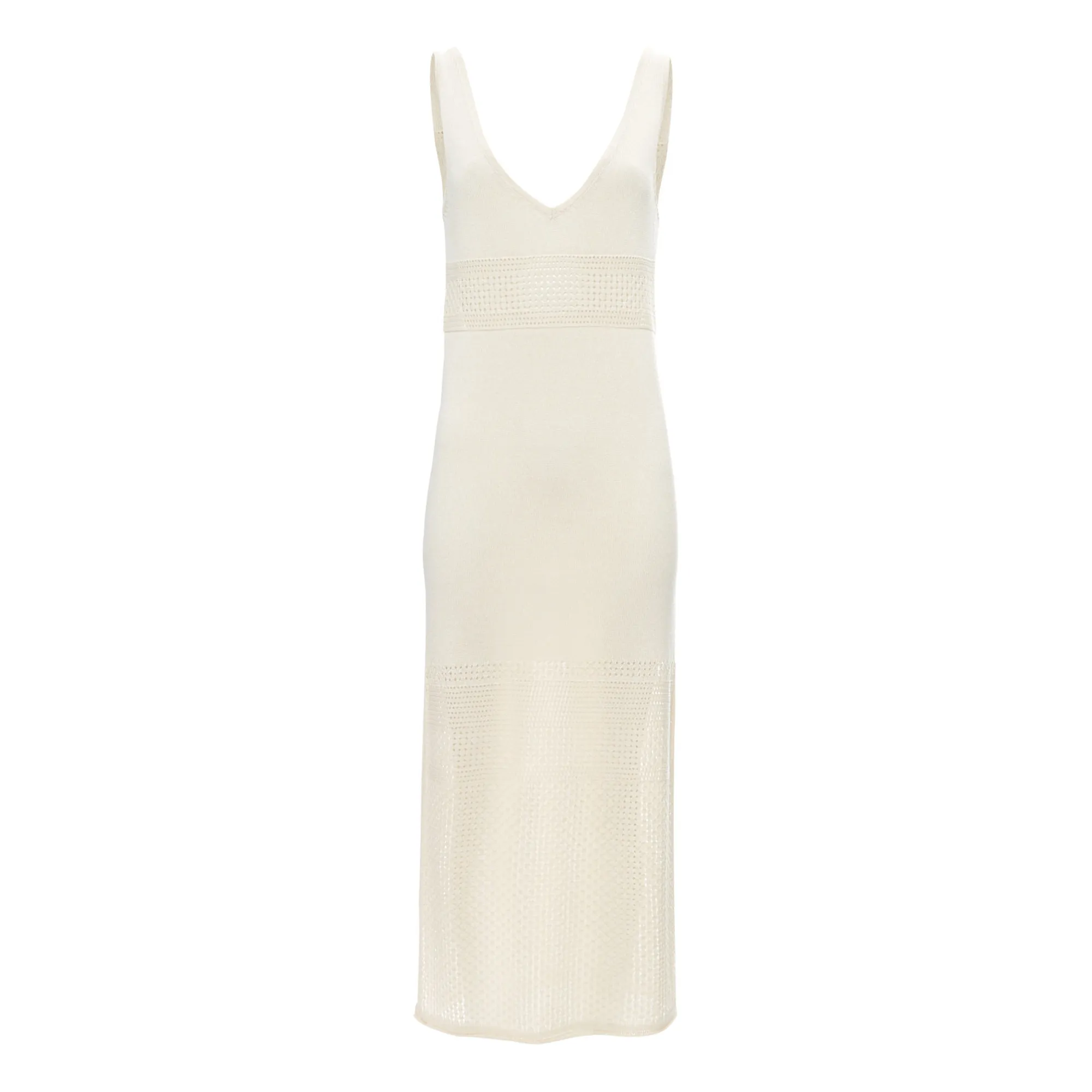 Alma Deia Off White Openwork Knit Dress