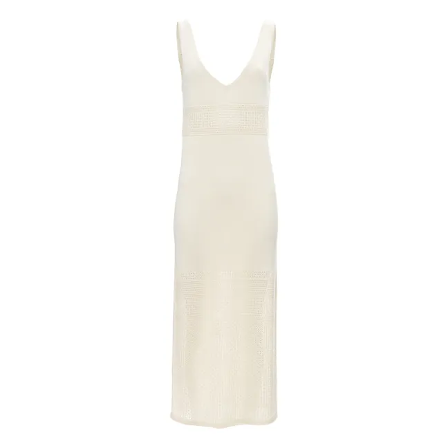 Robe Longue Maille Ajourée - Stella | Blanc cassé