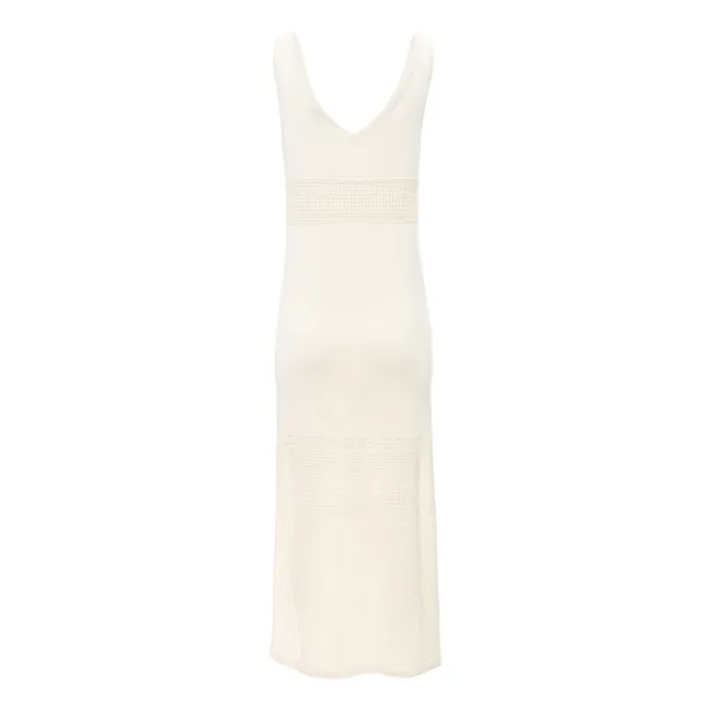Robe Longue Maille Ajourée - Stella | Blanc cassé