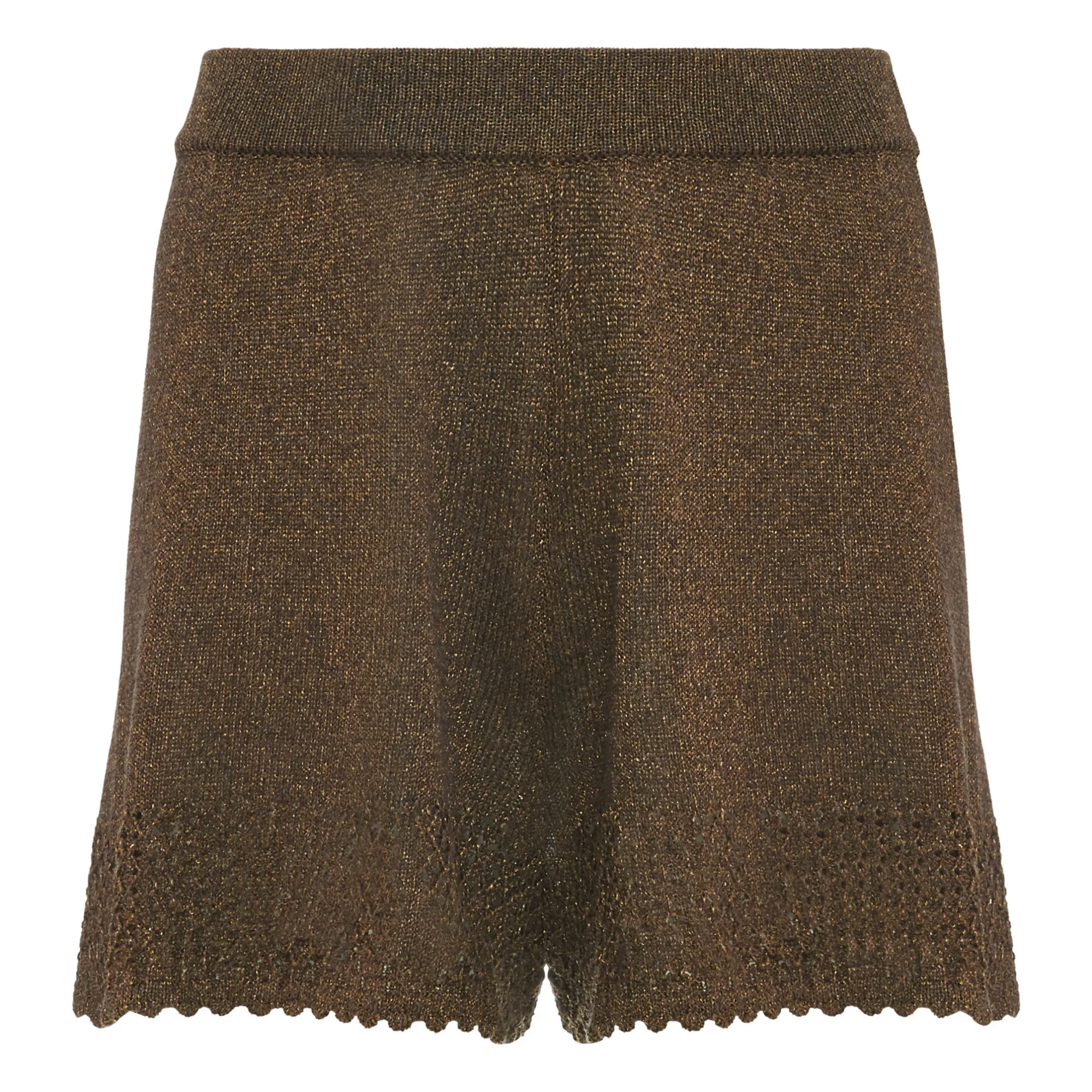 Alma Deia Chocolate Openwork Knit Shorts