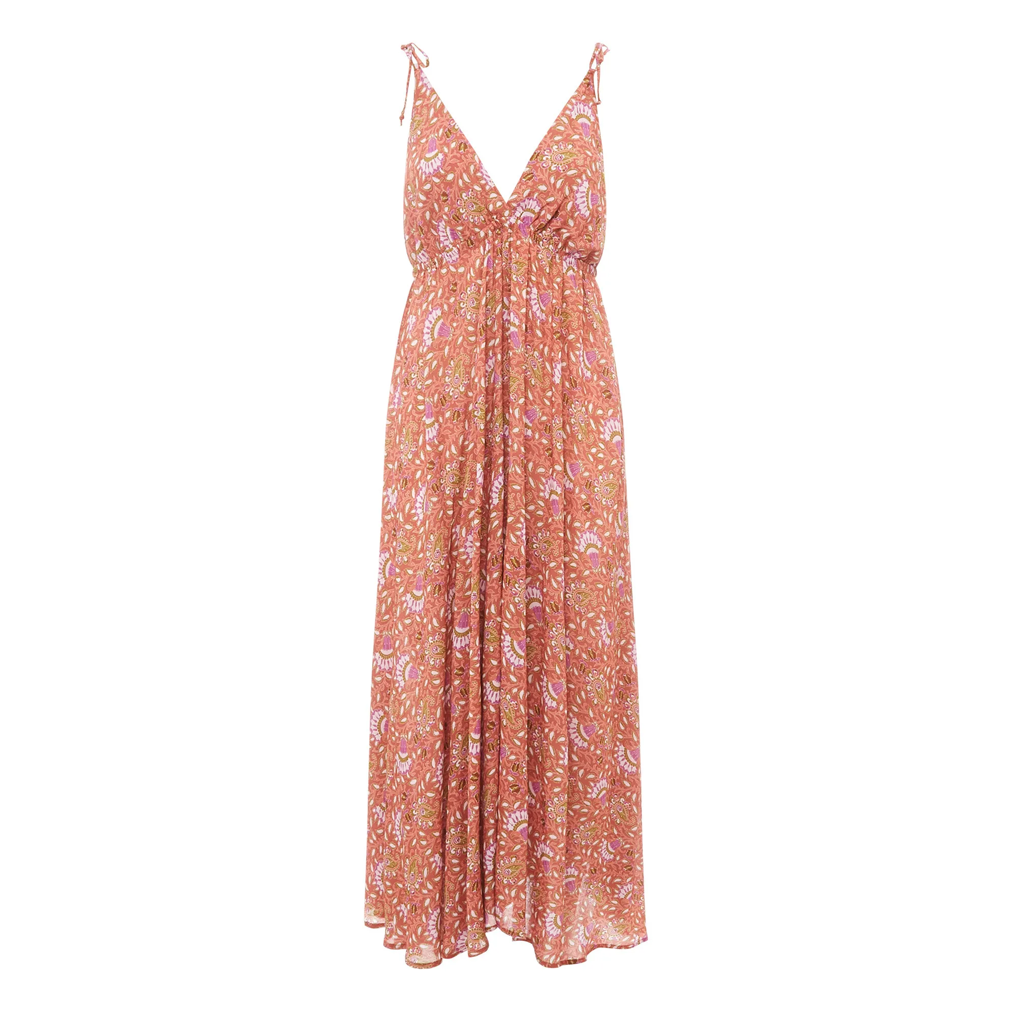 Alma Deia Terracotta Musa Maxi Tie-Up Dress