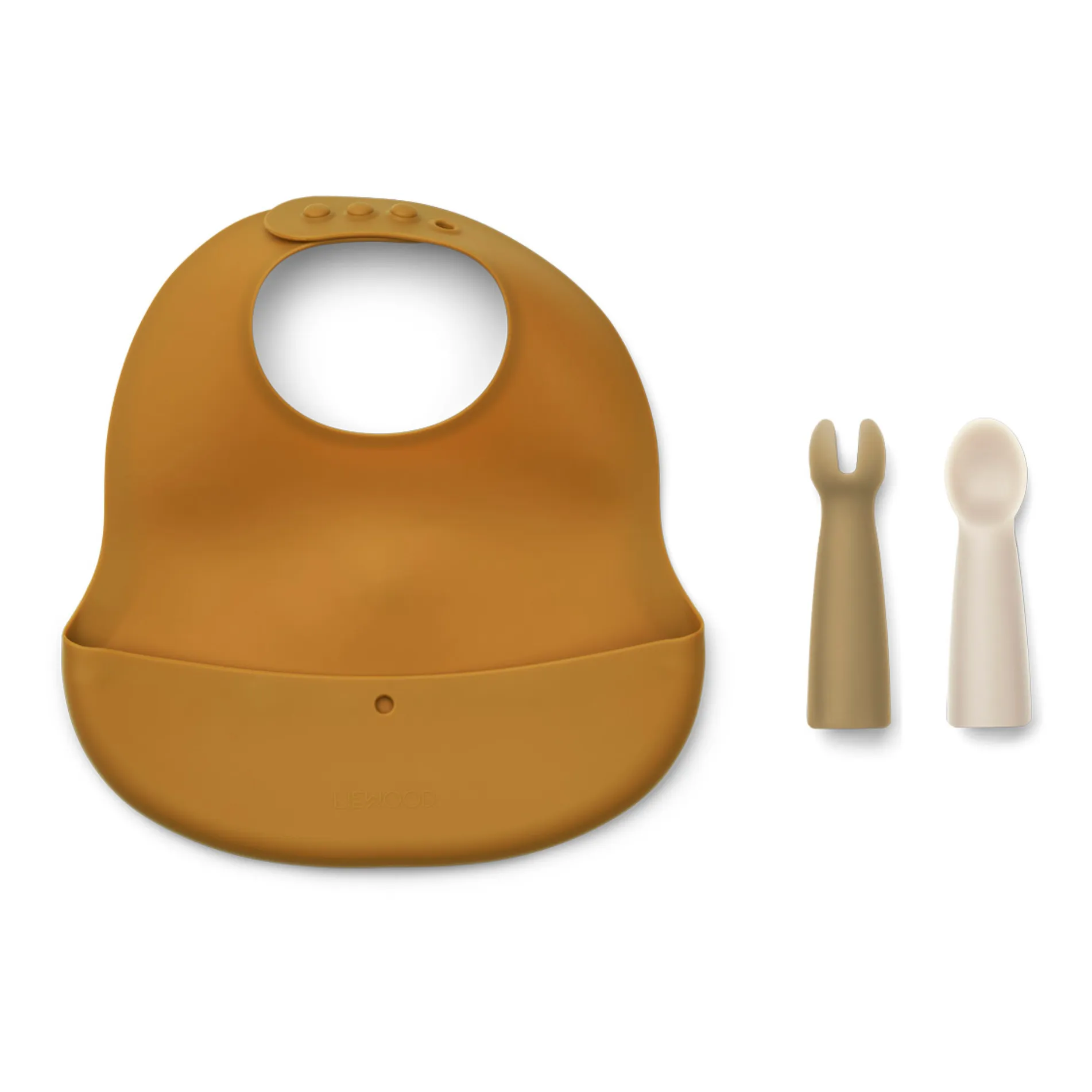 Liewood Beige Aspen Silicone Bib And Cutlery Set
