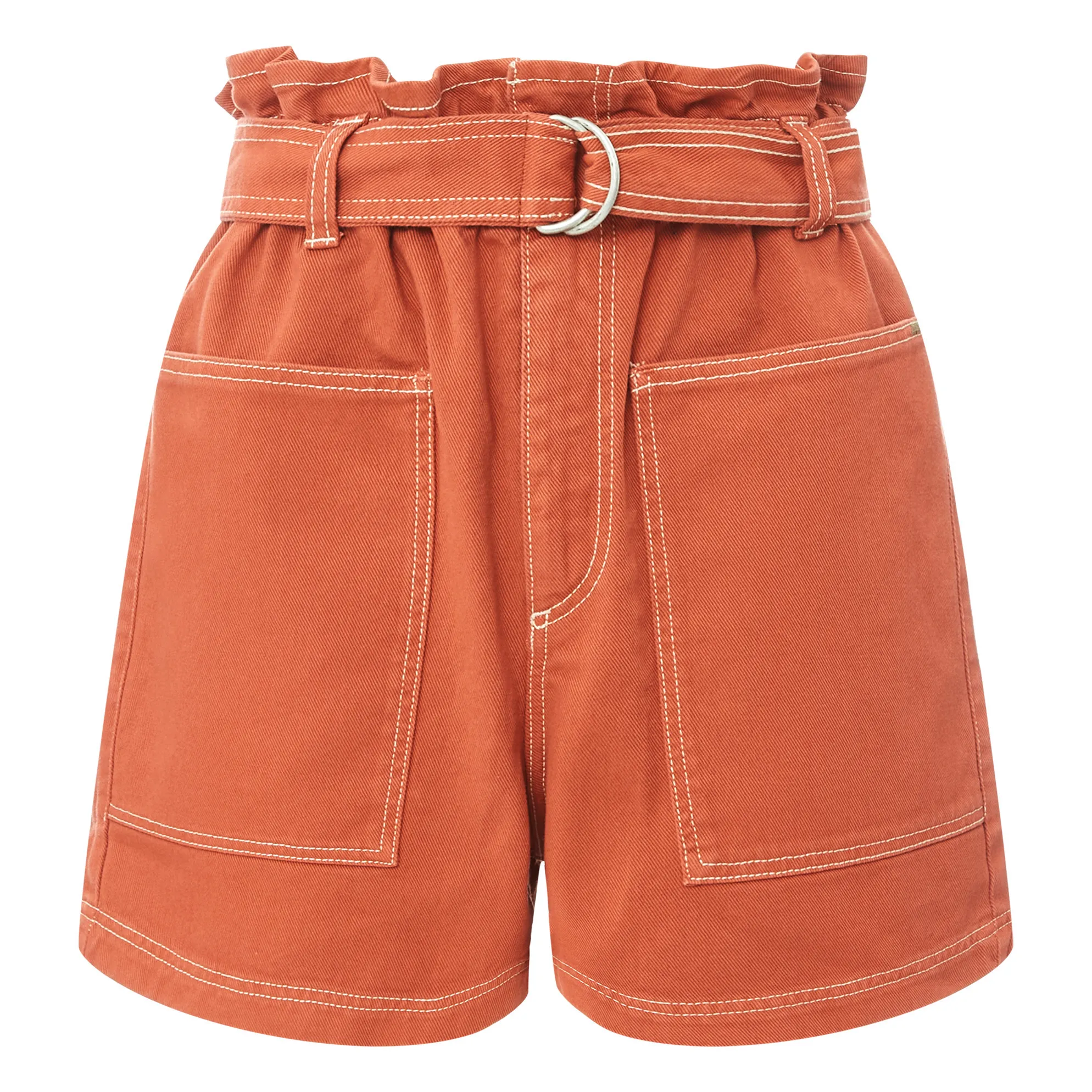 Alma Deia Terracotta Paper Bag Denim Shorts