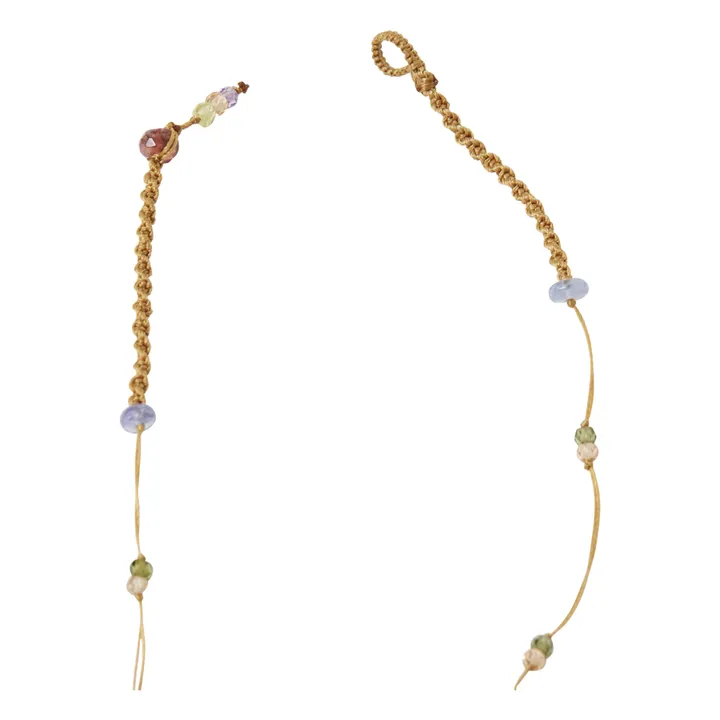 Tibetan Labradorite Green Fire Gemstone Short Necklace | Beige- Product image n°3