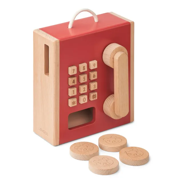 Teléfono de monedas de madera Rufus | Rojo