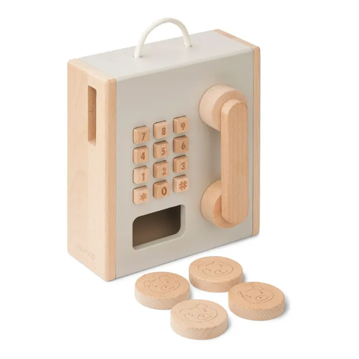 Téléphone à pièces Rufus en bois | Gris clair- Image produit n°0