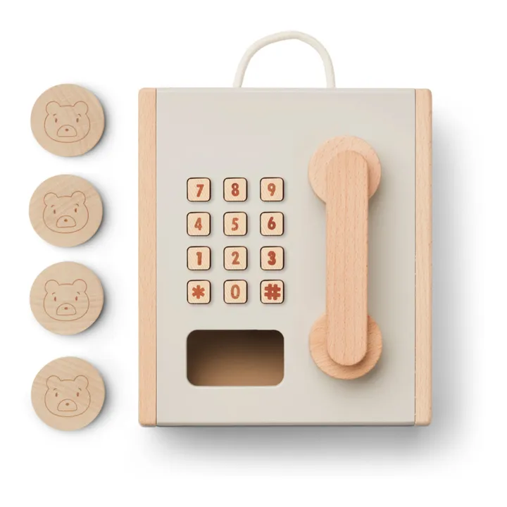 Téléphone à pièces Rufus en bois | Gris clair- Image produit n°1