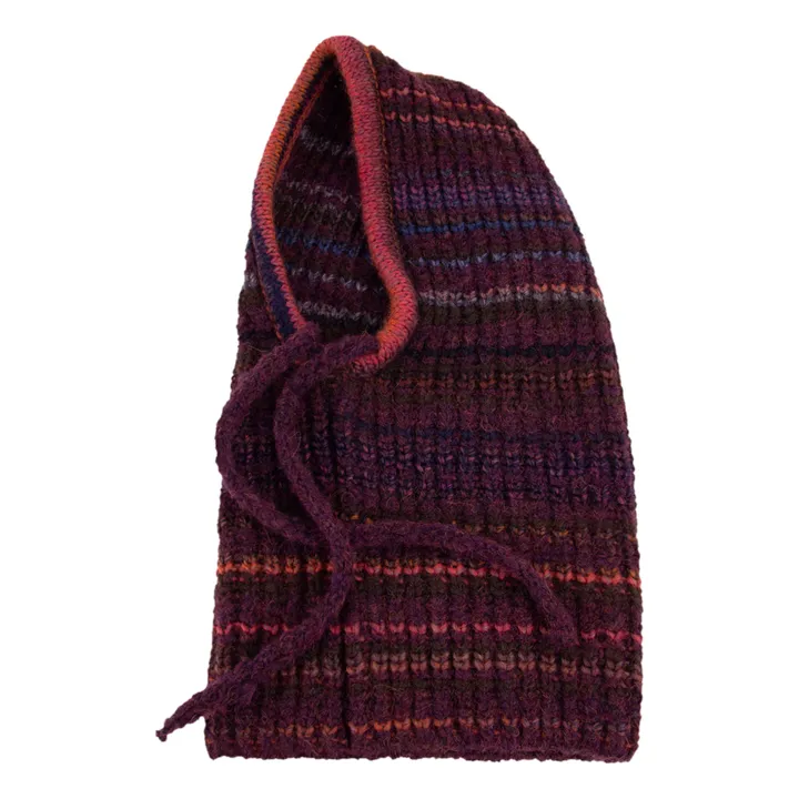 Pasamontañas de lana a rayas Cluzas | Ciruela- Imagen del producto n°1