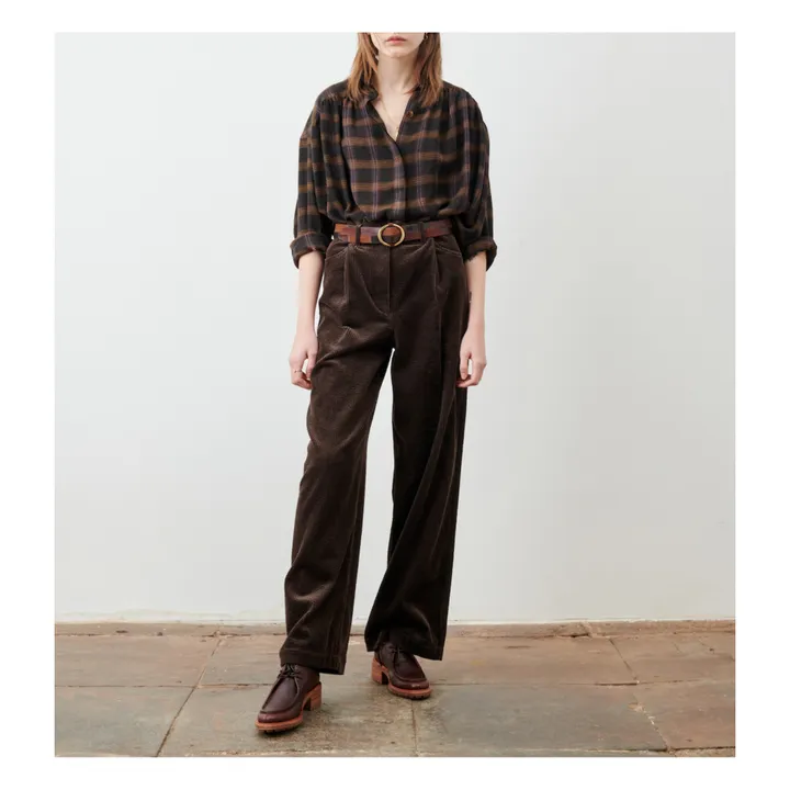 Insta Hello Corduroy Pleated Trousers | Brown- Product image n°1