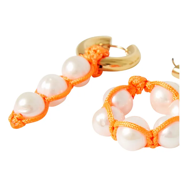 Boucles d'Oreilles Perles d'Eau Douce Naturelles et Corde | Orange