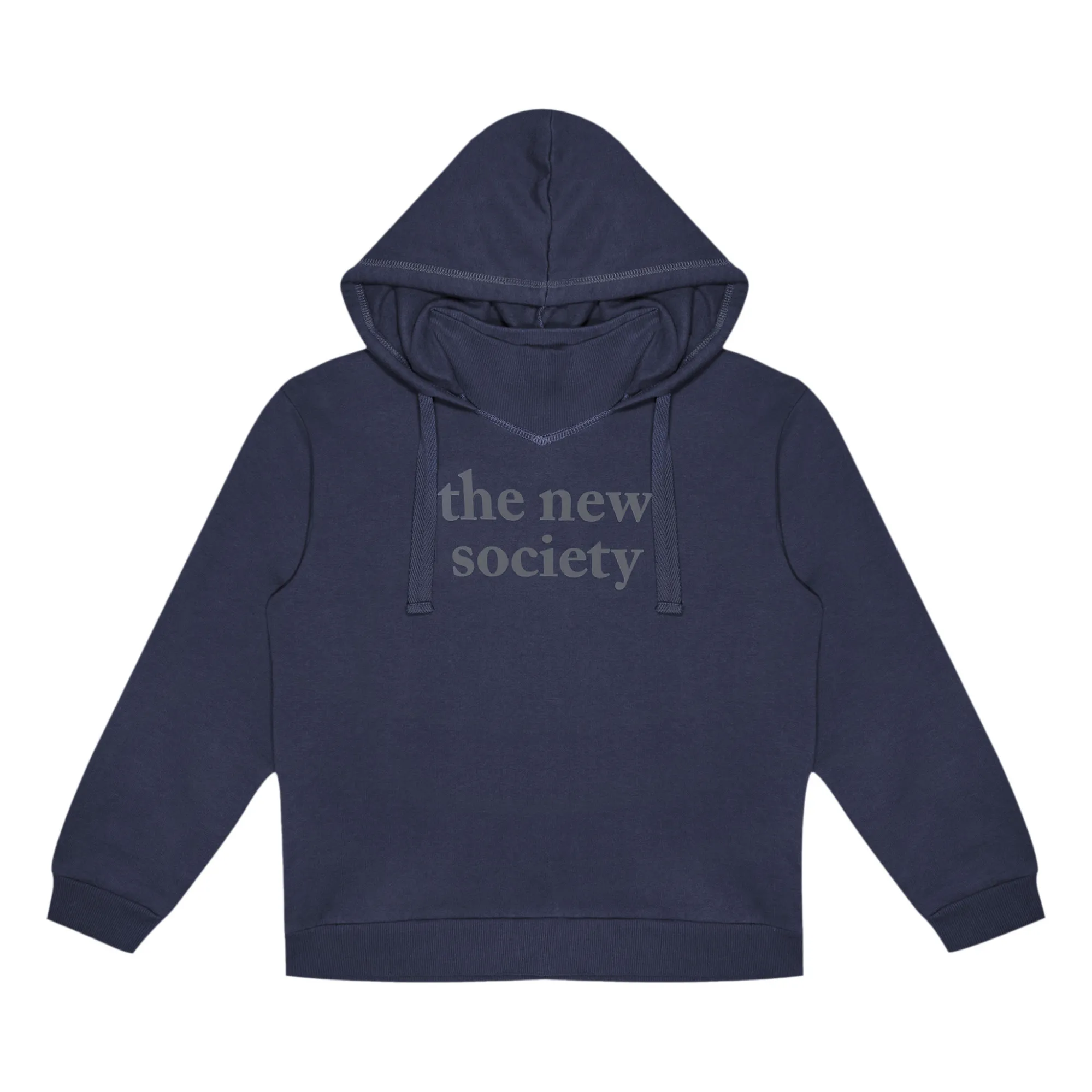 The New Society Navy Blue Flock Logo Hoodie