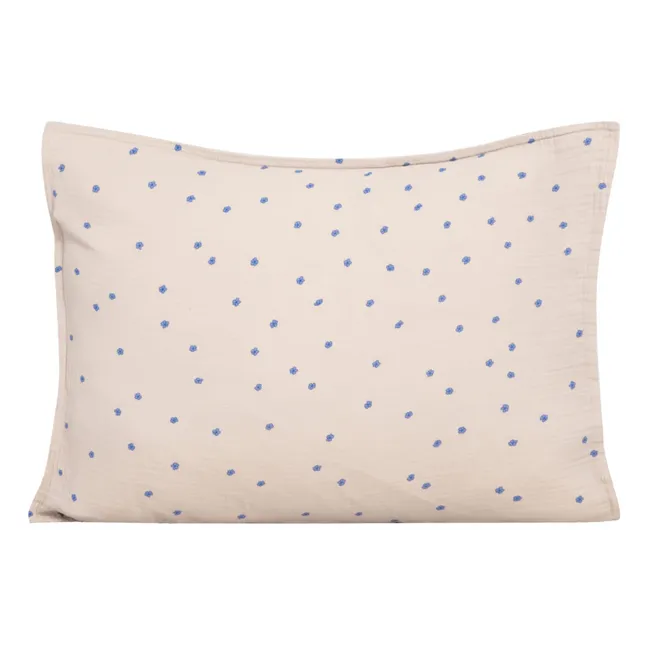 Funda de almohada con puntitos azules de muselina de algodón | Azul