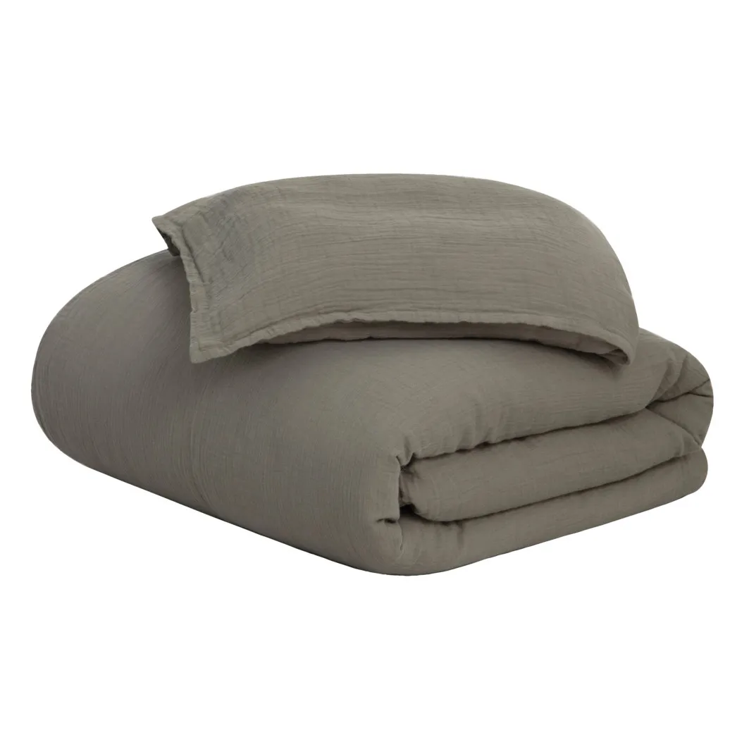 Garbo&Friends Khaki Geranium Cotton Muslin Bedding Set