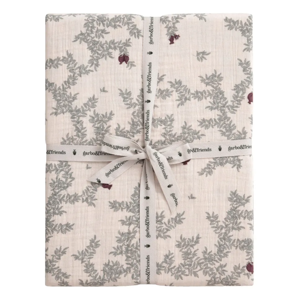 Garbo&Friends Beige Pomegranate Cotton Muslin Fitted Sheet