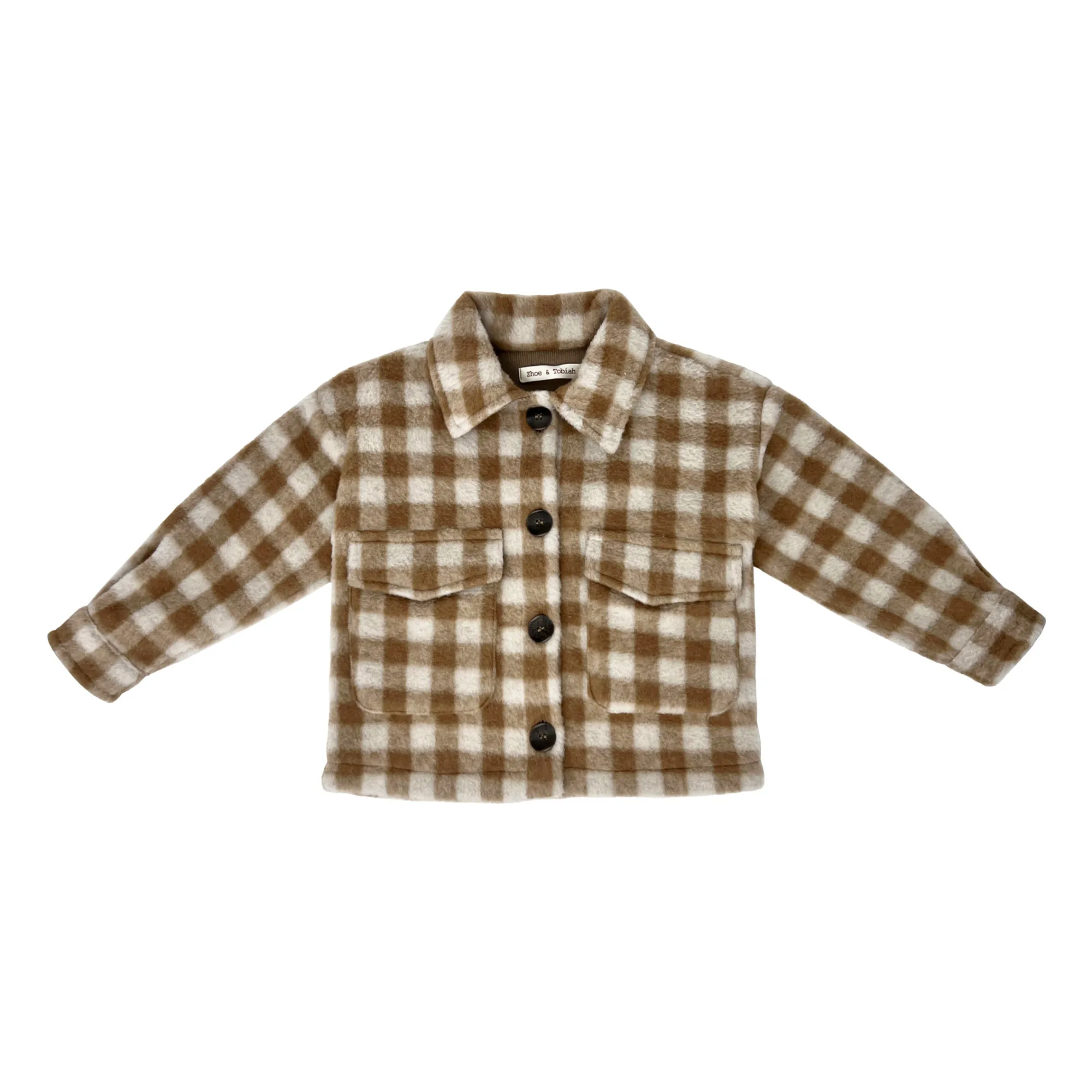 Zhoe & Tobiah Beige Checked Polar Fleece Overshirt
