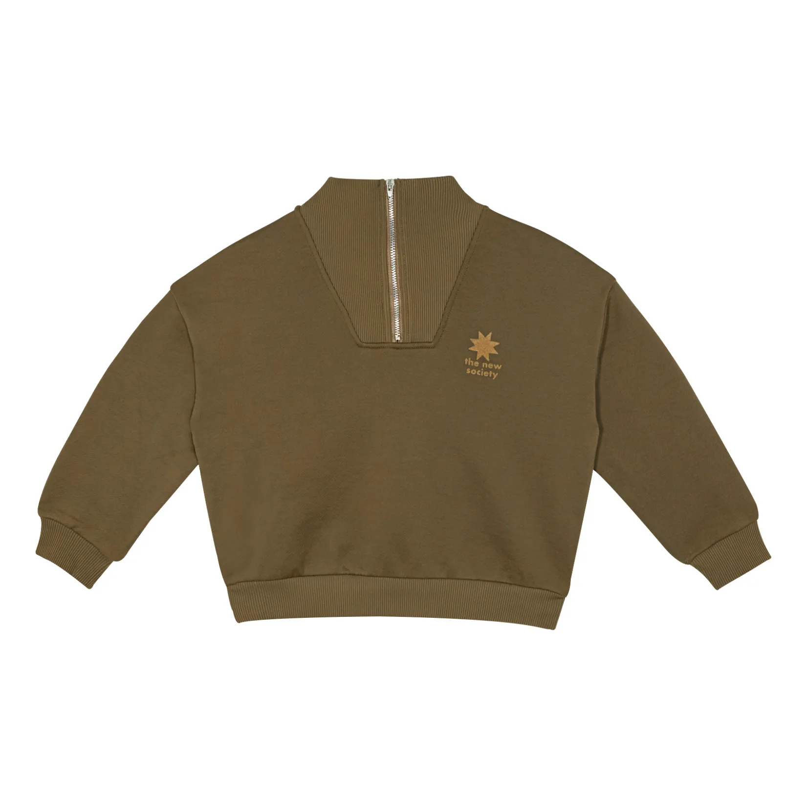 The New Society Khaki Marlow Zip-Up Sweatshirt