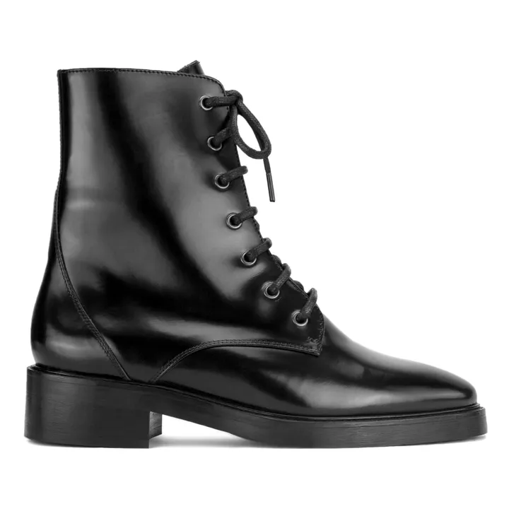 N°499 Patent Leather Lace-Up Boots | Black- Product image n°0