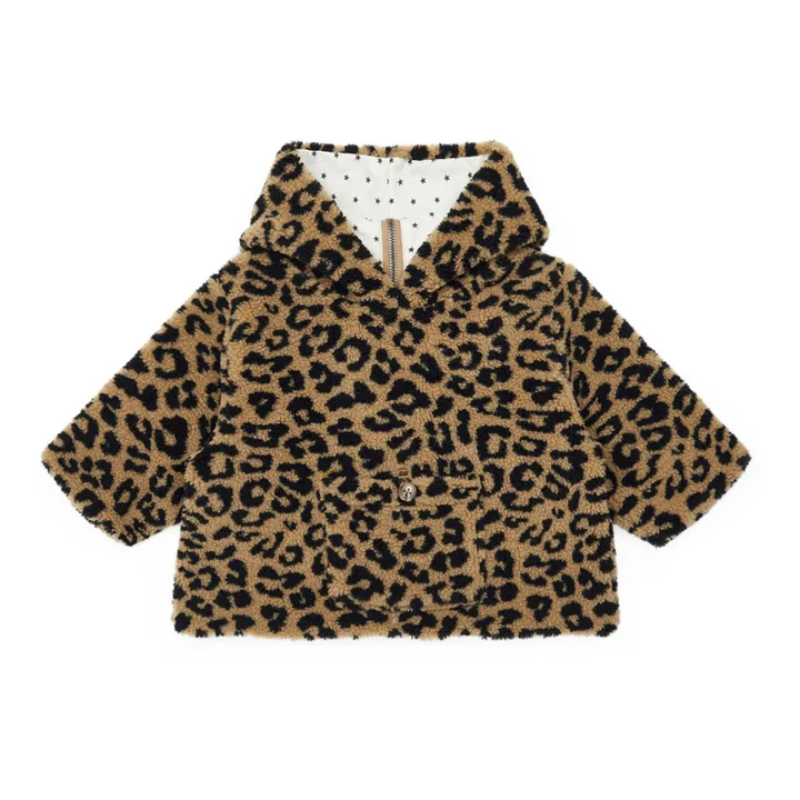 Camion Leopard Print Faux Fur Hooded Jumper | Camel- Product image n°0