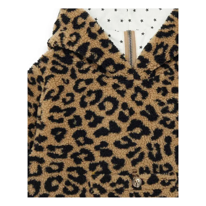 Camion Leopard Print Faux Fur Hooded Jumper | Camel- Product image n°1