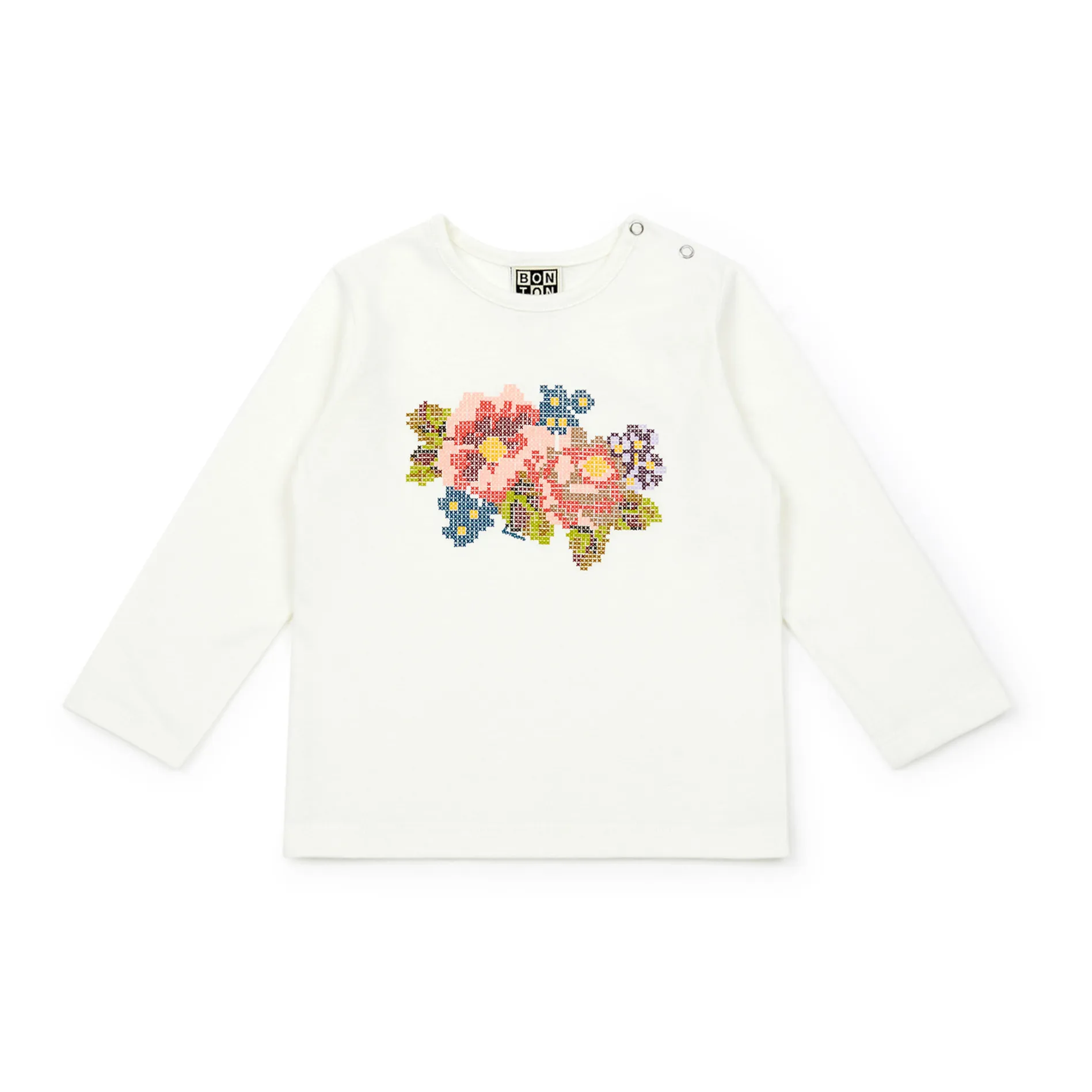 Bonton Ecru Organic Cotton Flower Baby T-Shirt