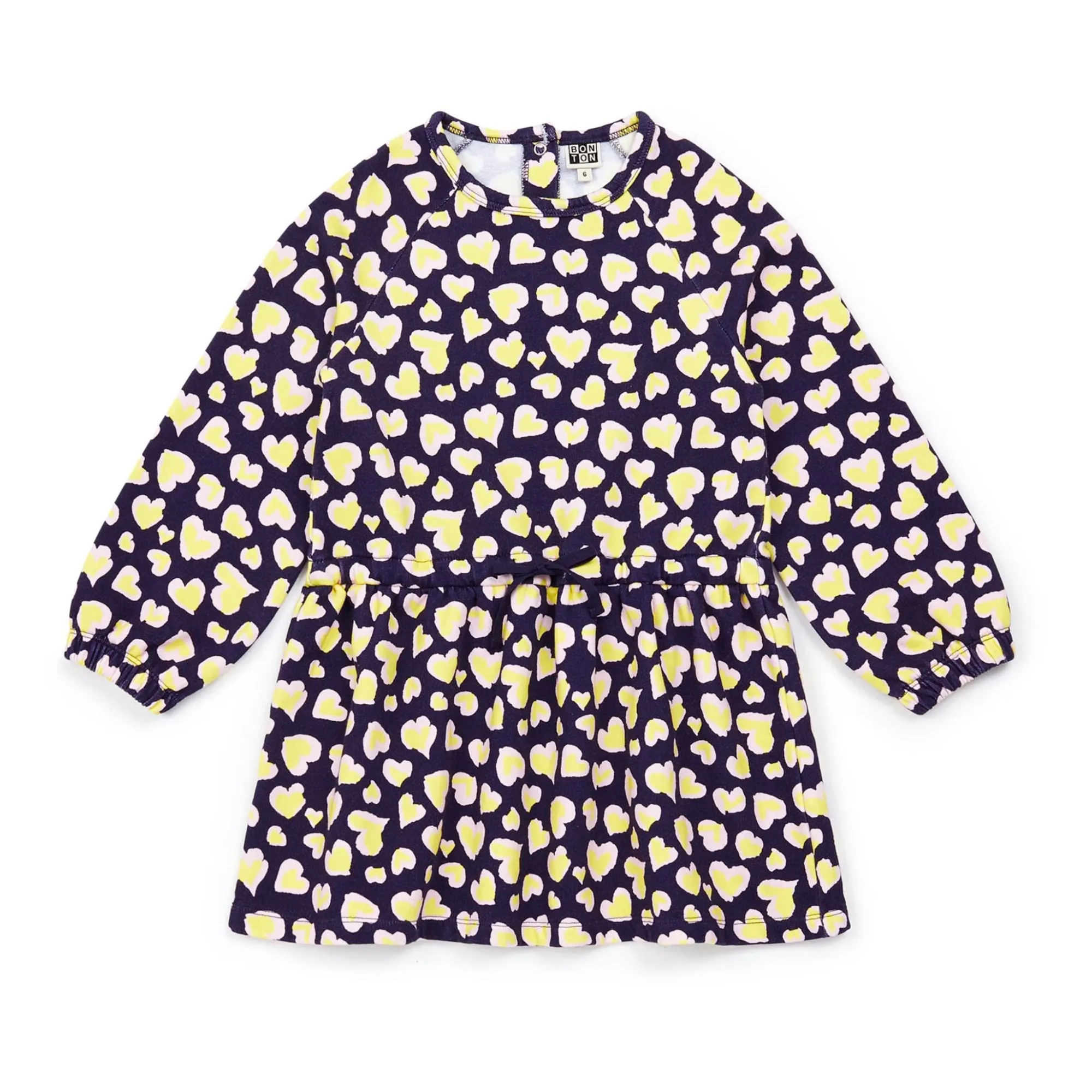 Bonton Navy Blue Leopard Heart Print Fleece Dress