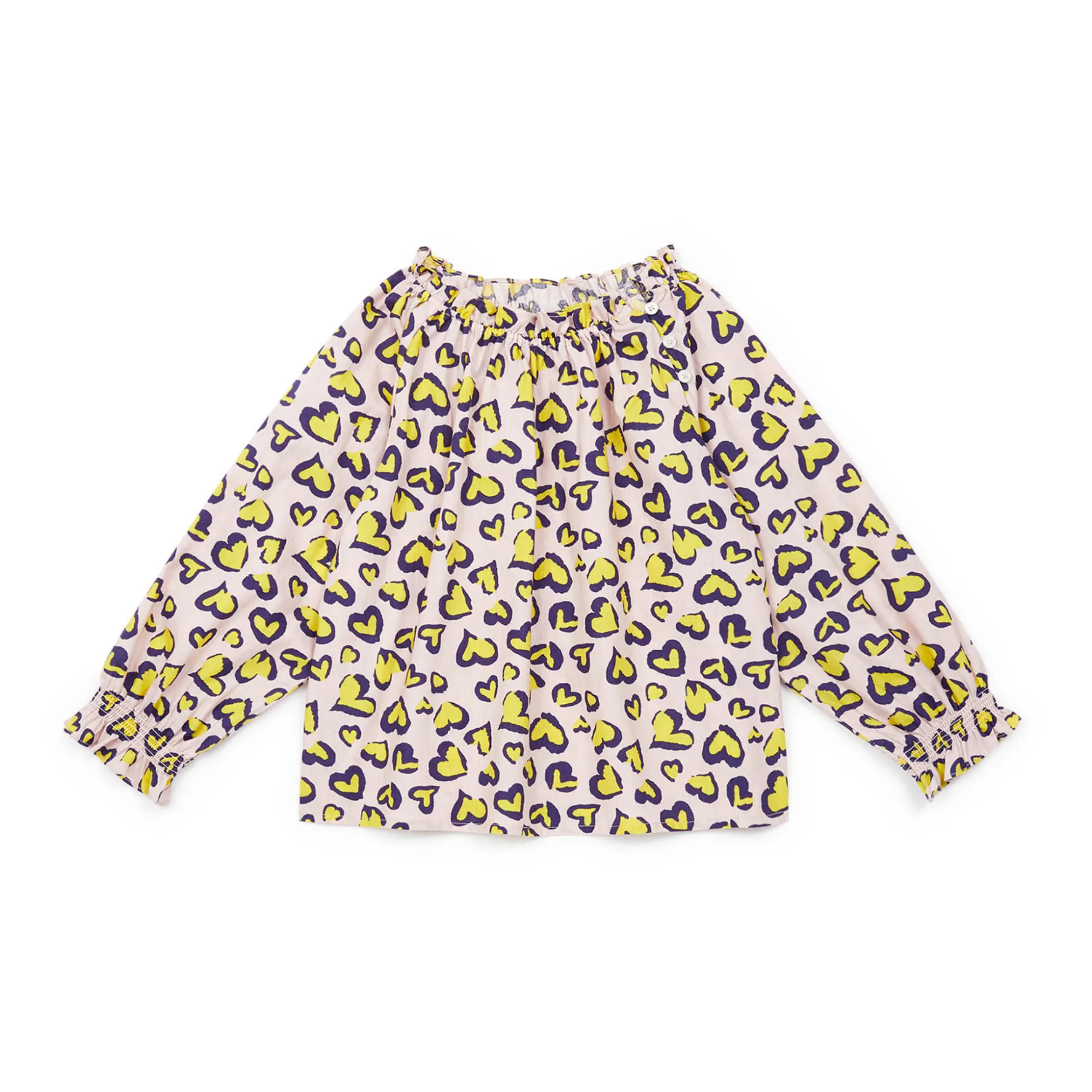 Bonton Pale Pink Ficelle Leopard Heart Print Blouse