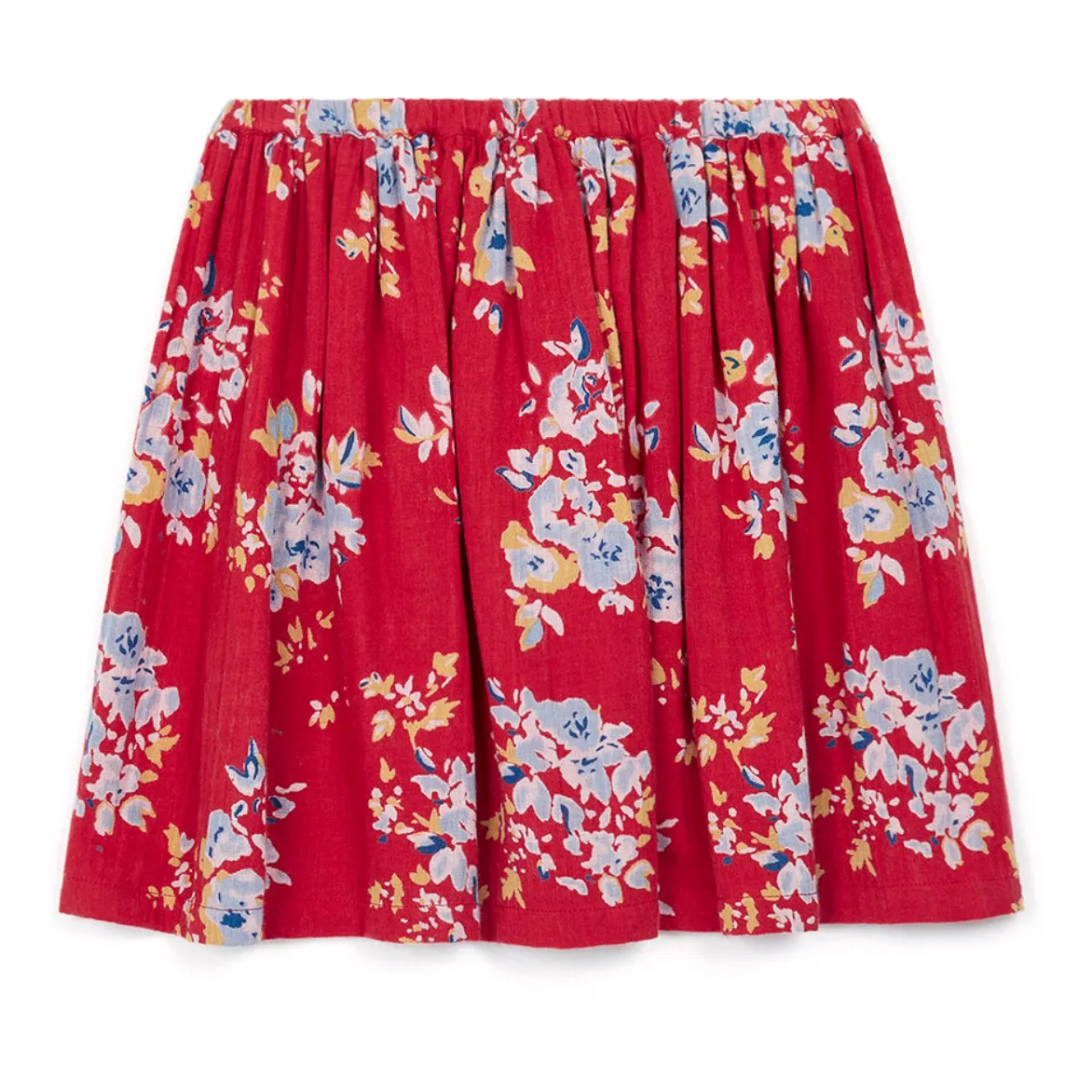 Bonton Red Framboise Floral Organic Cotton Muslin Skirt