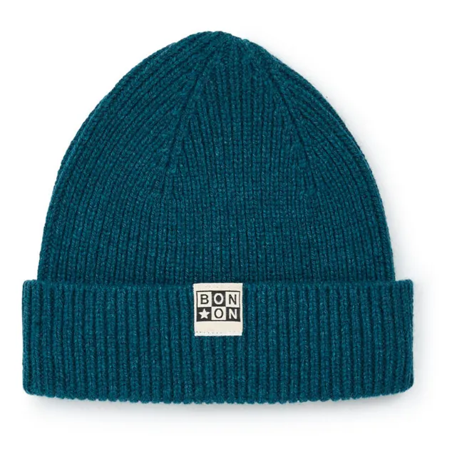 Cappello in lana merino a coste | Blu anatra