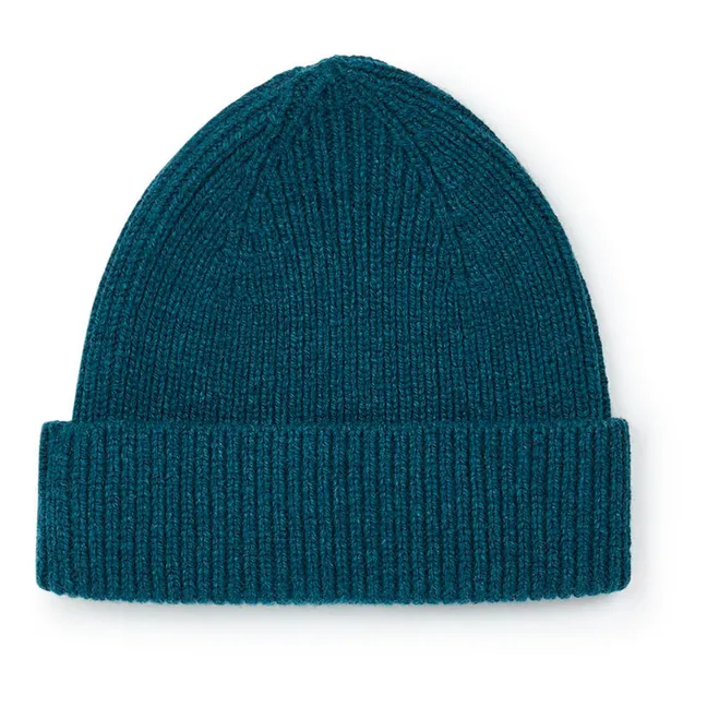 Cappello in lana merino a coste | Blu anatra